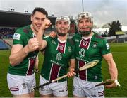 2 April 2022; Aaron Craig, left, Killian Doyle and Joey Boyle of Westmeath  celebrate after the Allianz Hurling League Division 2A Final match between Down and Westmeath at FBD Semple Stadium in Thurles, Tipperary. Photo by Ray McManus/Sportsfile