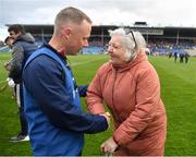 2 April 2022; Westmeath manager Joe Fortune is congratulated by Leona Keys after the Allianz Hurling League Division 2A Final match between Down and Westmeath at FBD Semple Stadium in Thurles, Tipperary. Photo by Ray McManus/Sportsfile