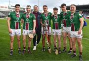 2 April 2022; Westmeath players, left to right, Joey Boyle, Cormac Boyle, Aongus Clarke, Robbie Greville, Eoin Ahearne, Eoin Keyes and Killian Doyle, celebrate with the cup after the Allianz Hurling League Division 2A Final match between Down and Westmeath at FBD Semple Stadium in Thurles, Tipperary. Photo by Ray McManus/Sportsfile