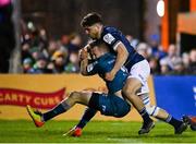 8 April 2022; Jack Carty of Connacht is tackled by Jimmy O'Brien of Leinster during the Heineken Champions Cup Round of 16 First Leg match between Connacht and Leinster at the Sportsground in Galway. Photo by Harry Murphy/Sportsfile