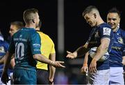 8 April 2022; Jonathan Sexton of Leinster remonstrates with Jack Carty of Connacht during the Heineken Champions Cup Round of 16 First Leg match between Connacht and Leinster at the Sportsground in Galway. Photo by Harry Murphy/Sportsfile