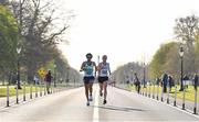 9 April 2022; Michael Clohisey of Raheny Shamrock AC, Dublin, left, and Jamie Fallon of Craughwell AC, Galway, during the Great Ireland Run incorporating the National 10k Championships at Phoenix Park in Dublin. Photo by Eóin Noonan/Sportsfile