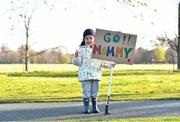 9 April 2022; Levi Galati, age 4, from Dublin City before the Great Ireland Run incorporating the National 10k Championships at Phoenix Park in Dublin. Photo by Eóin Noonan/Sportsfile