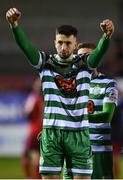 8 April 2022; Neil Farrugia of Shamrock Rovers celebrates after his side's victory in the SSE Airtricity League Premier Division match between Shelbourne and Shamrock Rovers at Tolka Park in Dublin. Photo by Seb Daly/Sportsfile