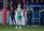 8 April 2022; Andy Lyons of Shamrock Rovers celebrates after scoring his side's first goal during the SSE Airtricity League Premier Division match between Shelbourne and Shamrock Rovers at Tolka Park in Dublin. Photo by Seb Daly/Sportsfile