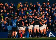 8 April 2022; Leinster players huddle during the Heineken Champions Cup Round of 16 First Leg match between Connacht and Leinster at the Sportsground in Galway. Photo by Harry Murphy/Sportsfile