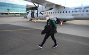 9 April 2022; Republic of Ireland manager Vera Pauw  arrives at Göteborg Landvetter Airport in Sweden ahead of their FIFA Women's World Cup 2023 Qualifier match against Sweden on Tuesday. Photo by Stephen McCarthy/Sportsfile