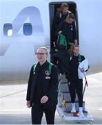 9 April 2022; Republic of Ireland's Louise Quinn arrives at Göteborg Landvetter Airport in Sweden ahead of their FIFA Women's World Cup 2023 Qualifier match against Sweden on Tuesday. Photo by Stephen McCarthy/Sportsfile