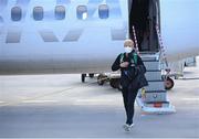9 April 2022; Republic of Ireland manager Vera Pauw arrives at Göteborg Landvetter Airport in Sweden ahead of their FIFA Women's World Cup 2023 Qualifier match against Sweden on Tuesday. Photo by Stephen McCarthy/Sportsfile
