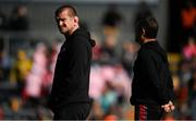 9 April 2022; Munster forwards coach Graham Rowntree, left, and head coach Johann van Graan before the Heineken Champions Cup Round of 16 first leg match between Exeter Chiefs and Munster at Sandy Park in Exeter, England. Photo by Harry Murphy/Sportsfile