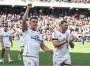 9 April 2022; James Hume, left, of Ulster celebrates after the Heineken Champions Cup Round of 16 first leg match between Toulouse and Ulster at Stade Ernest Wallon in Toulouse, France. Photo by Manuel Blondeau/Sportsfile