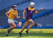 9 April 2022; Ciara O'Connor of Wexford in action against Caoimhe Conlon of Antrim during the Littlewoods Ireland Camogie League Division 2 Final match between Antrim and Wexford at Croke Park in Dublin. Photo by Piaras Ó Mídheach/Sportsfile