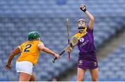 9 April 2022; Leah Walsh of Wexford in action against Chloe Drain of Antrim during the Littlewoods Ireland Camogie League Division 2 Final match between Antrim and Wexford at Croke Park in Dublin. Photo by Piaras Ó Mídheach/Sportsfile