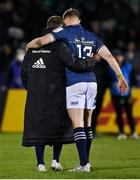 8 April 2022; Luke McGrath, left, and Garry Ringrose of Leinster after the Heineken Champions Cup Round of 16 first leg match between Connacht and Leinster at the Sportsground in Galway.