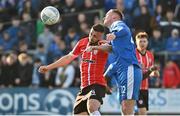 9 April 2022; Daniel Lafferty of Derry City in action against Ryan Rainey of Finn Harps  during the SSE Airtricity League Premier Division match between Finn Harps and Derry City at Finn Park in Ballybofey, Donegal. Photo by Oliver McVeigh/Sportsfile
