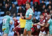 9 April 2022; Henry Slade of Exeter Chiefs celebrates after his side won a penalty  during the Heineken Champions Cup Round of 16 first leg match between Exeter Chiefs and Munster at Sandy Park in Exeter, England. Photo by Harry Murphy/Sportsfile