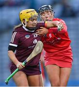 9 April 2022; Siobhán McGrath of Galway in action against in action against Laura Treacy of Cork during the Littlewoods Ireland Camogie League Division 1 Final match between Cork and Galway at Croke Park in Dublin. Photo by Piaras Ó Mídheach/Sportsfile