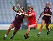 9 April 2022; Aoife Donohue of Galway is tackled by Katie O'Mahoney of Cork during the Littlewoods Ireland Camogie League Division 1 Final match between Cork and Galway at Croke Park in Dublin. Photo by Piaras Ó Mídheach/Sportsfile