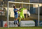 9 April 2022; Barry McNamee of Finn Harps and Finn Harps goalkeeper Mark McGinley fail to stop Derry City's second goal, scored by Will Patching, not pictured, during the SSE Airtricity League Premier Division match between Finn Harps and Derry City at Finn Park in Ballybofey, Donegal. Photo by Oliver McVeigh/Sportsfile