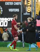9 April 2022; Jason Jenkins of Munster, left, and Josh Hodge of Exeter Chiefs after the Heineken Champions Cup Round of 16 first leg match between Exeter Chiefs and Munster at Sandy Park in Exeter, England. Photo by Harry Murphy/Sportsfile