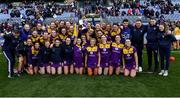 9 April 2022; Wexford players celebrate with the cup after their victory in the Littlewoods Ireland Camogie League Division 2 Final match between Antrim and Wexford at Croke Park in Dublin. Photo by Piaras Ó Mídheach/Sportsfile