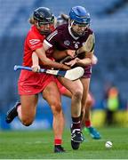 9 April 2022; Niamh Hanniffy of Galway is tackled by Laura Hynes of Cork during the Littlewoods Ireland Camogie League Division 1 Final match between Cork and Galway at Croke Park in Dublin. Photo by Piaras Ó Mídheach/Sportsfile