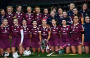 9 April 2022; Galway captain Sarah Dervan and her teammates celebrate with the cup after victory in the Littlewoods Ireland Camogie League Division 1 Final match between Cork and Galway at Croke Park in Dublin. Photo by Piaras Ó Mídheach/Sportsfile