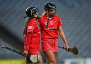 9 April 2022; Cork players Amy O'Connor, left, and Laura Hynes after their side's defeat in the Littlewoods Ireland Camogie League Division 1 Final match between Cork and Galway at Croke Park in Dublin. Photo by Piaras Ó Mídheach/Sportsfile