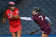 9 April 2022; Emma Murphy of Cork in action against Dervla Higgins of Galway during the Littlewoods Ireland Camogie League Division 1 Final match between Cork and Galway at Croke Park in Dublin. Photo by Piaras Ó Mídheach/Sportsfile