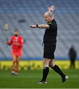 9 April 2022; Referee John Dermody during the Littlewoods Ireland Camogie League Division 1 Final match between Cork and Galway at Croke Park in Dublin. Photo by Piaras Ó Mídheach/Sportsfile