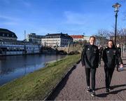 10 April 2022; Republic of Ireland's Claire Walsh and Áine O'Gorman, right, during a team walk in Gothenburg, Sweden, ahead of their FIFA Women's World Cup 2023 Qualifier match against Sweden on Tuesday. Photo by Stephen McCarthy/Sportsfile