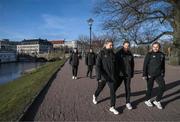 10 April 2022; Republic of Ireland players, from left, Éabha O'Mahony, Kyra Carusa and Ellen Molloy during a team walk in Gothenburg, Sweden, ahead of their FIFA Women's World Cup 2023 Qualifier match against Sweden on Tuesday. Photo by Stephen McCarthy/Sportsfile