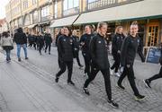 10 April 2022; Republic of Ireland's Claire Walsh and Claire O'Riordan, right, during a team walk in Gothenburg, Sweden, ahead of their FIFA Women's World Cup 2023 Qualifier match against Sweden on Tuesday. Photo by Stephen McCarthy/Sportsfile