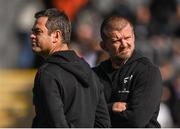9 April 2022; Munster head coach Johann van Graan and forwards coach Graham Rowntree during the Heineken Champions Cup Round of 16 first leg match between Exeter Chiefs and Munster at Sandy Park in Exeter, England. Photo by Harry Murphy/Sportsfile