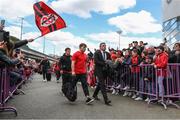 9 April 2022; Antoine Dupont of Toulouse and president Didier Lacroix arrive at the stadium during the Heineken Champions Cup Round of 16 first leg match between Toulouse and Ulster at Stade Ernest Wallon in Toulouse, France. Photo by Manuel Blondeau/Sportsfile