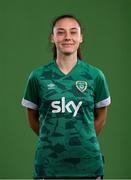 8 April 2022; Jessica Ziu during a Republic of Ireland Women squad portrait session at Castleknock Hotel in Dublin. Photo by Stephen McCarthy/Sportsfile