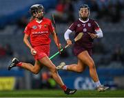 9 April 2022; Saoirse McCarthy of Cork in action against Dervla Higgins of Galway during the Littlewoods Ireland Camogie League Division 1 Final match between Cork and Galway at Croke Park in Dublin. Photo by Piaras Ó Mídheach/Sportsfile