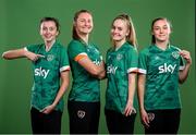 8 April 2022; Players, from left, Abbie Larkin, Kyra Carusa, Izzy Atkinson and Jessica Ziu during a Republic of Ireland Women squad portrait session at Castleknock Hotel in Dublin. Photo by Stephen McCarthy/Sportsfile