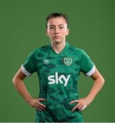 8 April 2022; Abbie Larkin during a Republic of Ireland Women squad portrait session at Castleknock Hotel in Dublin. Photo by Stephen McCarthy/Sportsfile