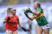10 April 2022; Caoimhe Evans of Kerry in action against Lauren McConville of Armagh during the Lidl Ladies Football National League Division 2 Final between Armagh and Kerry at Croke Park in Dublin. Photo by Piaras Ó Mídheach/Sportsfile