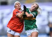 10 April 2022; Caoimhe Evans of Kerry and Lauren McConville of Armagh collide during the Lidl Ladies Football National League Division 2 Final between Armagh and Kerry at Croke Park in Dublin. Photo by Piaras Ó Mídheach/Sportsfile