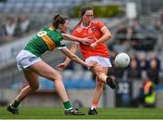 10 April 2022; Niamh Reel of Armagh kicks a point despite the best efforts of Lorraine Scanlon of Kerry during the Lidl Ladies Football National League Division 2 Final between Armagh and Kerry at Croke Park in Dublin. Photo by Brendan Moran/Sportsfile