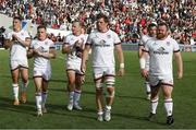 9 April 2022; Ulster players, from left, James Hume, Michael Lowry, Luke Marshall, Jordi Murphy and Andrew Warwick after the Heineken Champions Cup Round of 16 first leg match between Toulouse and Ulster at Stade Ernest Wallon in Toulouse, France. Photo by John Dickson/Sportsfile