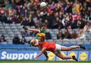 10 April 2022; Niamh Marley of Armagh attempts to block a shot by Julie O'Sullivan of Kerry during the Lidl Ladies Football National League Division 2 Final between Armagh and Kerry at Croke Park in Dublin. Photo by Brendan Moran/Sportsfile