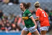 10 April 2022; Danielle O'Leary of Kerry celebrates after scoring her side's first goal during the Lidl Ladies Football National League Division 2 Final between Armagh and Kerry at Croke Park in Dublin. Photo by Brendan Moran/Sportsfile