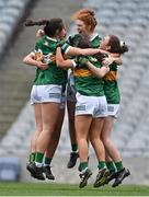 10 April 2022; Kerry players, from left, Paris McCarthy Rachel Dwyer, Louise Ní Mhuircheartaigh, Ciara O'Brien and Cáit Lynch celebrate at the final whistle of the Lidl Ladies Football National League Division 2 Final between Armagh and Kerry at Croke Park in Dublin. Photo by Brendan Moran/Sportsfile
