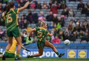 10 April 2022; Kelsey Nesbitt of Meath scores her side's first goal during the Lidl Ladies Football National League Division 1 Final between Donegal and Meath at Croke Park in Dublin. Photo by Brendan Moran/Sportsfile