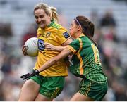 10 April 2022; Karen Guthrie of Donegal is tackled by Niamh O'Sullivan of Meath during the Lidl Ladies Football National League Division 1 Final between Donegal and Meath at Croke Park in Dublin. Photo by Piaras Ó Mídheach/Sportsfile