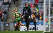 10 April 2022; Donegal goalkeeper Róisín McCafferty reacts after conceding a goal, scored by Kelsey Nesbitt of Meath, during the Lidl Ladies Football National League Division 1 Final between Donegal and Meath at Croke Park in Dublin. Photo by Brendan Moran/Sportsfile