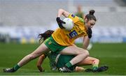 10 April 2022; Róisín Rodgers of Donegal in action against Niamh O'Sullivan of Meath during the Lidl Ladies Football National League Division 1 Final between Donegal and Meath at Croke Park in Dublin. Photo by Brendan Moran/Sportsfile